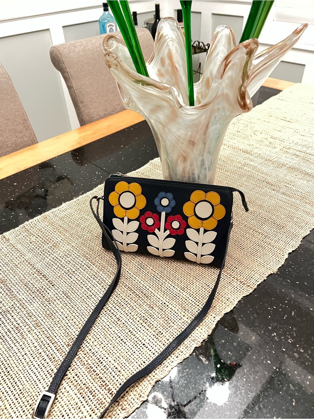 Brighton Leather Navy Floral Crossbody